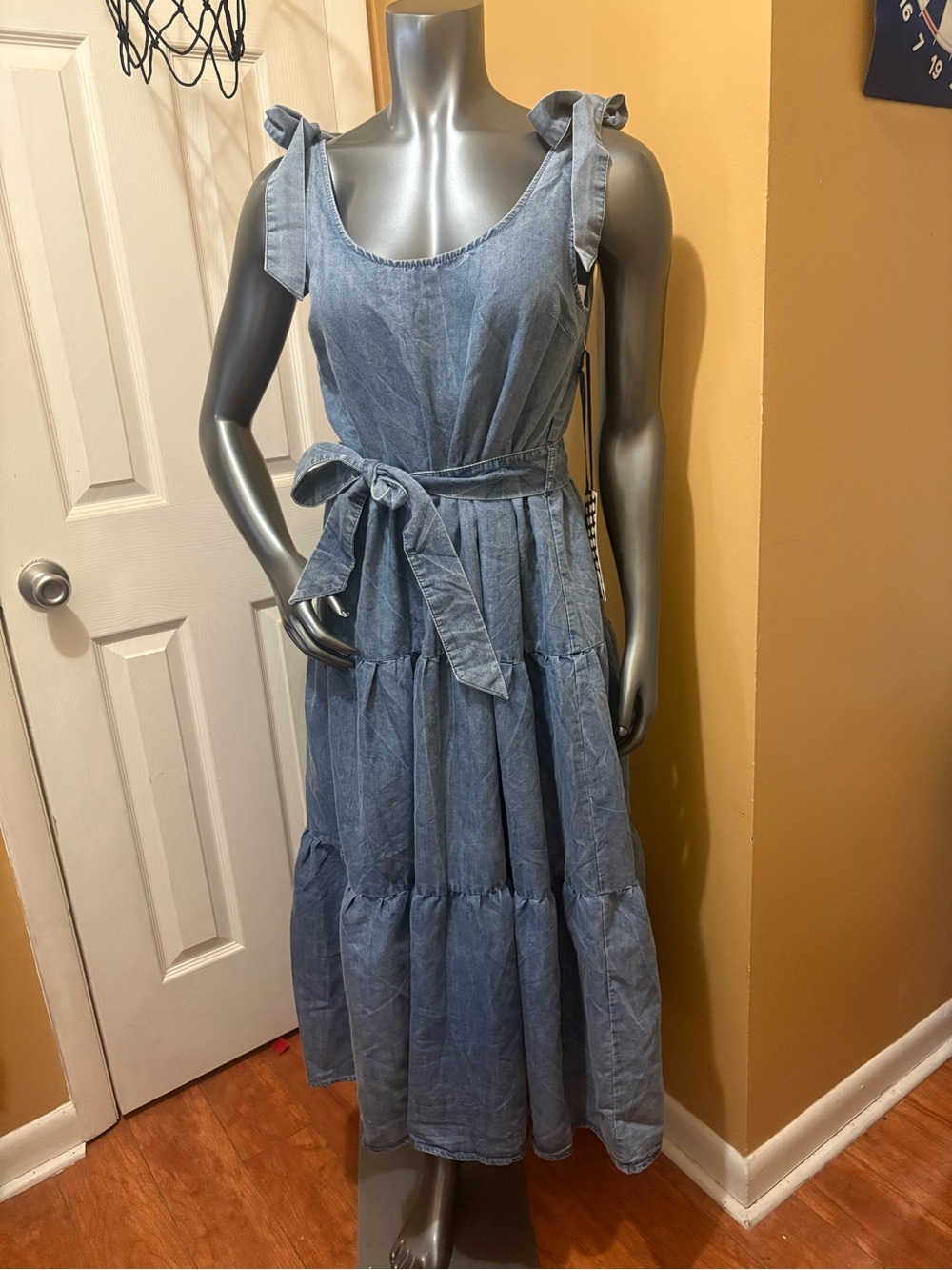 Sleeveless Light Blue Tie-Shoulder Tiered Maxi Dress
